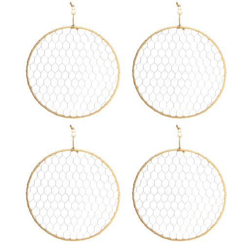 Artikel Dekoring Metall Ø38cm Hängedeko Raffia Silber Natur, Boho Wanddeko, Vielseitig Dekorierbar 4St