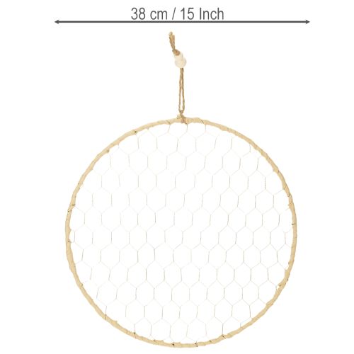 Dekoring Metall Ø38 cm mit Raffia, Natur und Silber, Hängedeko | Floristik24.ch