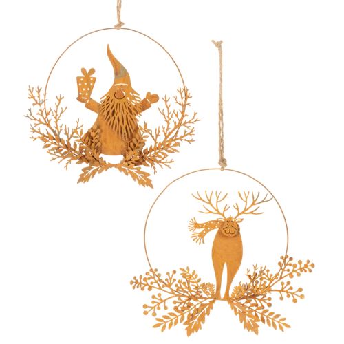 Dekoring-Set aus Metall Ø18cm, Rentier und Weihnachtsmann, Edelrost-Optik online kaufen | Floristik24.ch