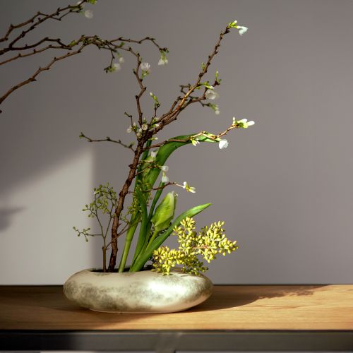 Artikel Dekoschale oval Flache Keramikschale Creme Graugrün 19×14×5cm