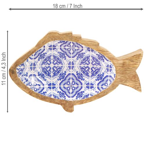 Floristik24 Dekoschale Holz Fisch Deko Natur Blau Weiß 18×11×3cm
