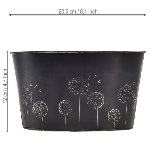 Artikel Dekoschale Metall Oval Schwarz Silber Pusteblumen 20,5x12,5x12cm
