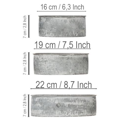 Artikel Dekoschalen-Set Metall Oval Grau 3 Grössen für Gestecke und Dekoration