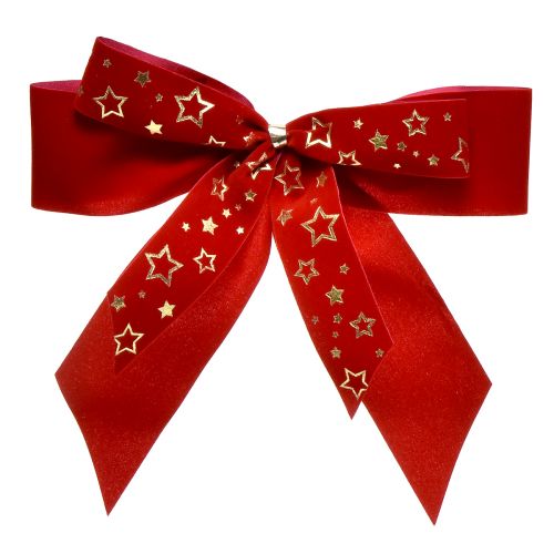 Dekoschleife 4cm breit Rote Weihnachtsschleife mit goldenen Sternen Handgefertigte Schleife 16×15cm 2St