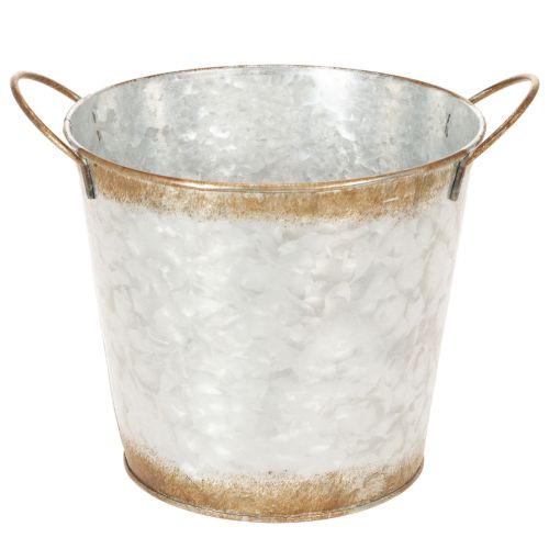 Dekotopf Metall mit Griffen Ø17cm H16,5cm Silbern Edelrost für Pflanzen | Floristik24.ch