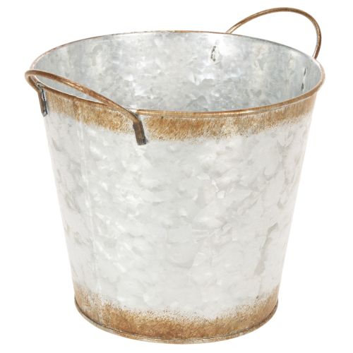 Dekotopf Metall mit Griffen Ø17cm H16,5cm Silbern Edelrost für Pflanzen online kaufen | Floristik24.ch