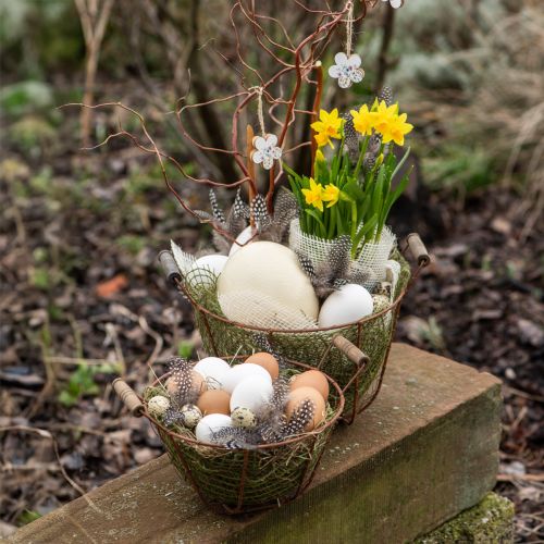 Artikel Drahtkorb Metall Korb mit Henkel Holz Rost Deko Ø18cm