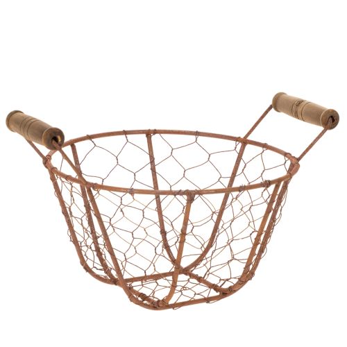 Drahtkorb Metall Ø18cm mit Holzgriffen Rostbraun für Dekoration online kaufen | Floristik24.ch