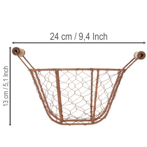Drahtkorb Metall Ø18cm mit Holzgriffen Rostbraun für Dekoration | Floristik24.ch