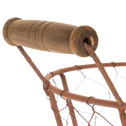 Drahtkorb Metall Ø18cm mit Holzgriffen Rostbraun für Dekoration | Floristik24.ch