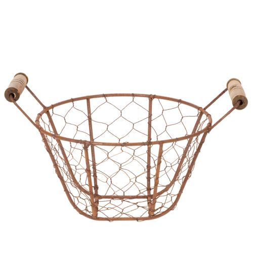 Drahtkorb Metall Ø18cm mit Holzgriffen Rostbraun für Dekoration | Floristik24.ch