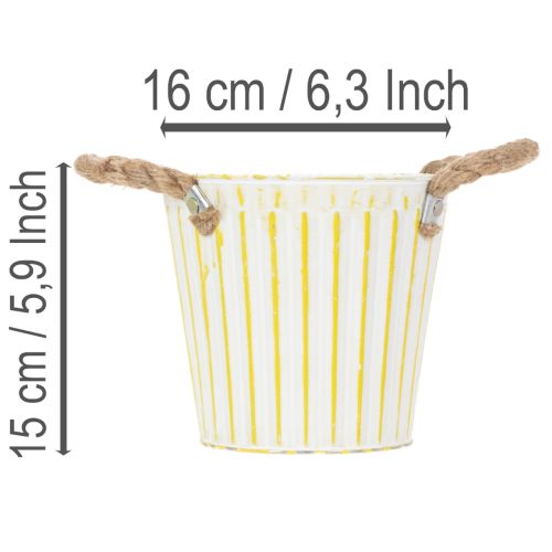 Eimer aus Metall mit Jutekordeln, Übertopf Ø16,5cm H15cm, Rosa/Grün/Gelb im Shabby Chic, 3er-Set | Floristik24.ch
