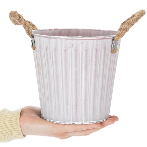 Eimer aus Metall mit Jutekordeln, Übertopf Ø16,5cm H15cm, Rosa/Grün/Gelb im Shabby Chic, 3er-Set | Floristik24.ch
