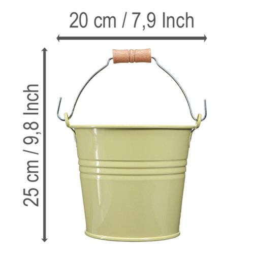 Artikel Eimer Metall Blumentopf mit Holzgriff Grün-Gelb 20x17,5x16cm 2er-Set