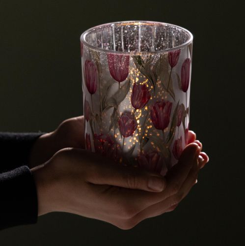 Artikel Elegantes Windlicht mit Tulpenmotiv für stimmungsvolle Frühlingsdekoration 12,5cm 2St.