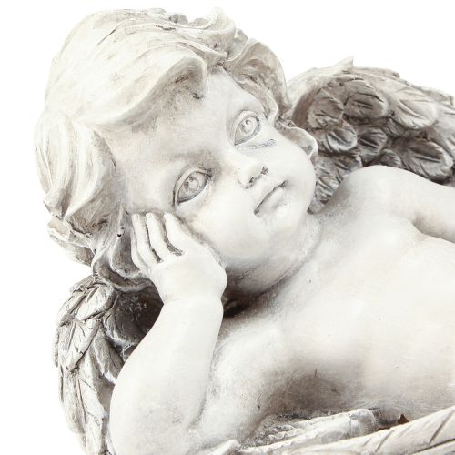 Artikel Engel liegend Grabschmuck Polyresin Grau Weiß 31×16cm