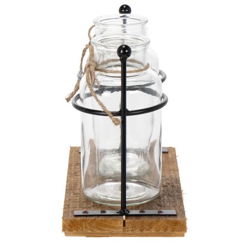 Flaschenvase Glas mit Holzsockel und Metallhalterung 23x12x19,5cm 2 Stück | Floristik24.ch