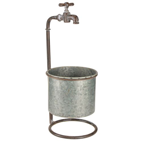 Gartendeko Metall Übertopf mit Wasserhahn Ø16,5cm H42cm