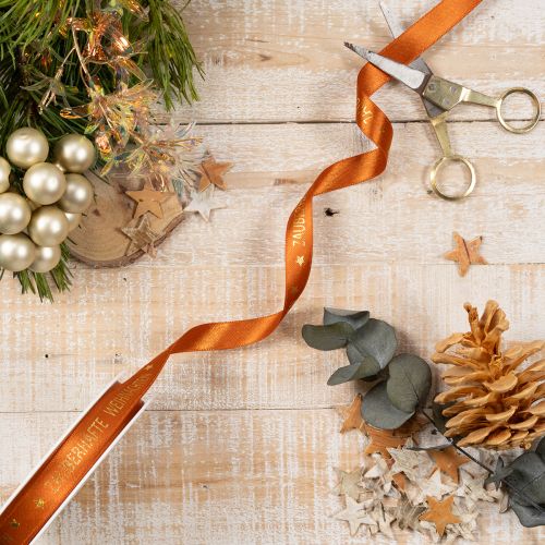 Artikel Geschenkband Stoff Orange mit Aufschrift Weihnachten 15mm x 18m