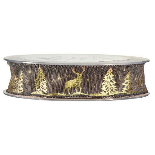 Floristik24 Geschenkband Weihnachten Braun Gold Hirsch B25mm L15m