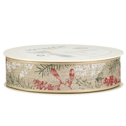 Floristik24 Geschenkband Weihnachten Ilex Beeren Grün Rot 25mm 15m