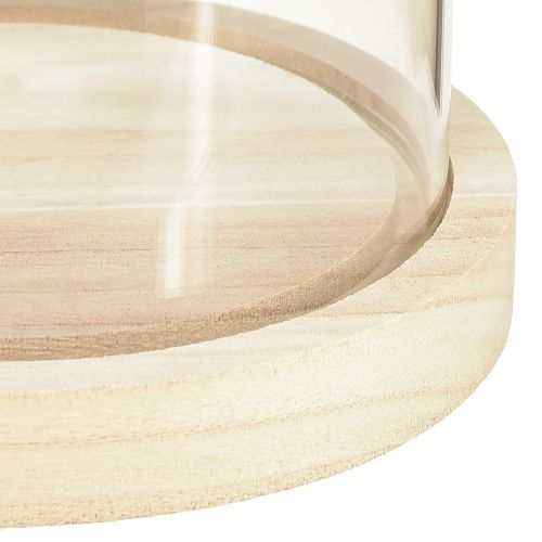 Artikel Glassturz Glasglocke mit Fuß Holz Klar Ø14cm H28,5cm