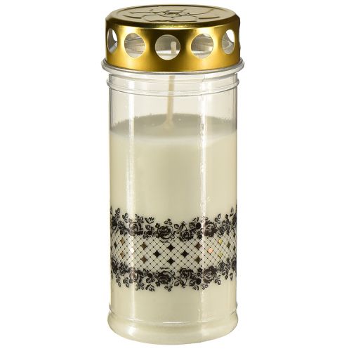 Floristik24 Grabkerze Bordüre Weiß Gold Schwarz Ø7cm H18cm 77h
