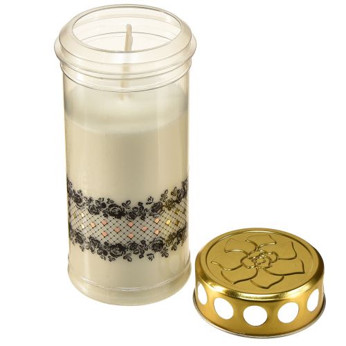 Floristik24 Grabkerze Bordüre Weiß Gold Schwarz Ø7cm H18cm 77h