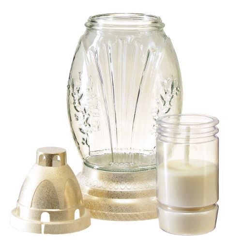 Grablicht Glas Vase Retro Grablaterne Klar Weiß Gold Ø11cm H26,5cm | Floristik24.ch
