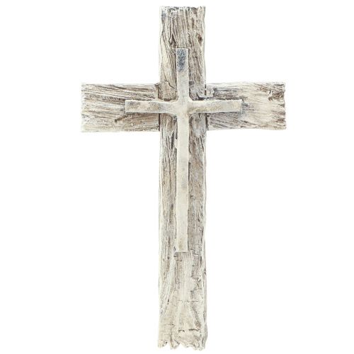 Artikel Grabschmuck Kreuz rustikal Grau Weiß Polyresin 12×7cm 6St