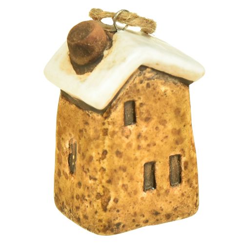 Floristik24 Keramik-Häuschen zum Aufhängen – Verschiedene Brauntöne, Schneebeschichtete Dächer – Charmante Weihnachtsdekoration – 6 St