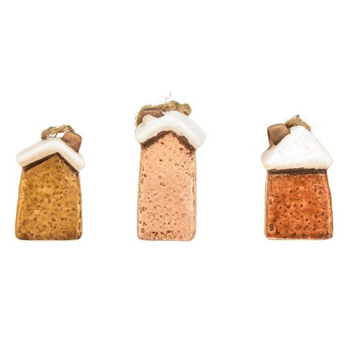 Floristik24 Keramik-Häuschen zum Aufhängen – Verschiedene Brauntöne, Schneebeschichtete Dächer – Charmante Weihnachtsdekoration – 6 St