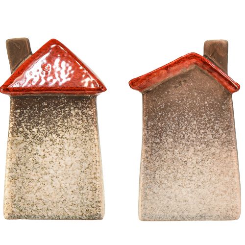 Liebevolle Keramik-Häuser – Herzdesign, Rot & Natur, 17.5 cm – Romantische Deko für zu Hause 2 St | Floristik24.ch