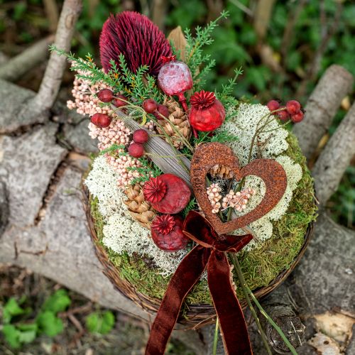 Floristik24 Herzstecker “In Erinnerung” „In Liebe" „Unvergessen”, Trauerdeko, Metall Edelrost 8×7cm 12St