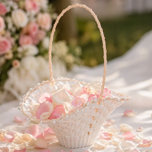 Weisses Kunststoff Streukörbchen mit Rattanrand 24x17cm für Hochzeiten | Floristik24.ch