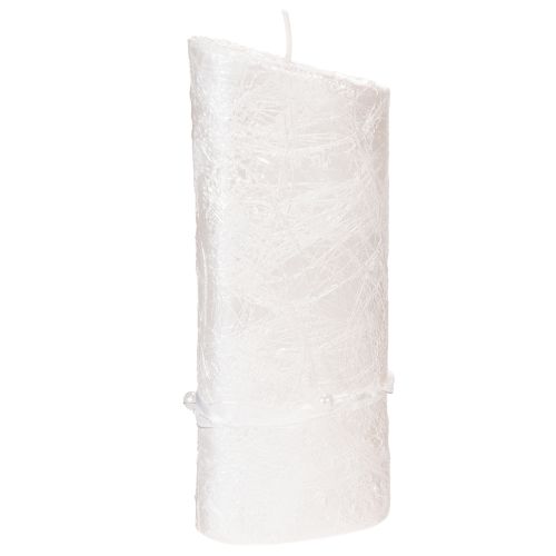 Hochzeits- und Silberhochzeitskerze aus Wachs, Weiss mit Silbermotiv, Herz- und Ringdekor, 210x85 mm | Floristik24.ch