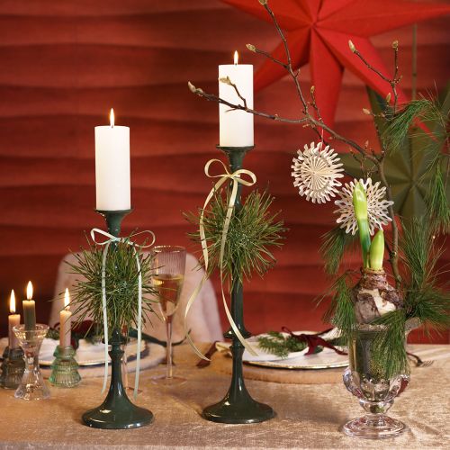 Floristik24 Hoher Kerzenständer Metall Grün Keramik Optik H38cm