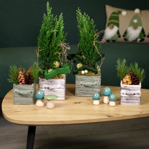 Floristik24 Holz Schubladen Set mit Griff, Weiß Gewischt, 12x12cm & 9x9cm - Rustikale Aufbewahrung – Set aus 2St