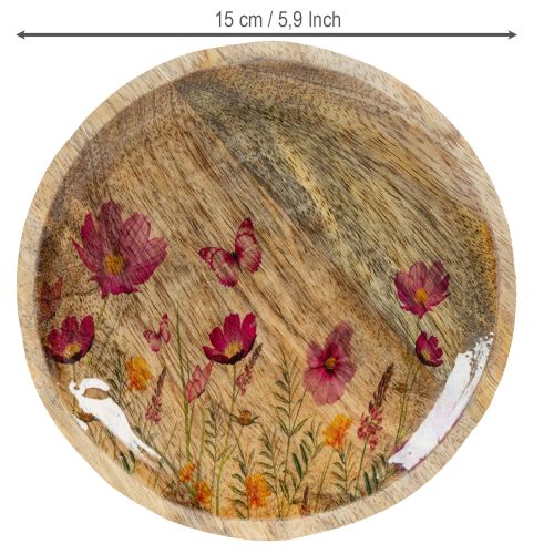 Artikel Holzteller Blumen Schmetterling Natur Pink Ø15cm 3St