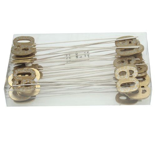 Floristik24 Zahl "60" zum Stecken Holz Gold 36St
