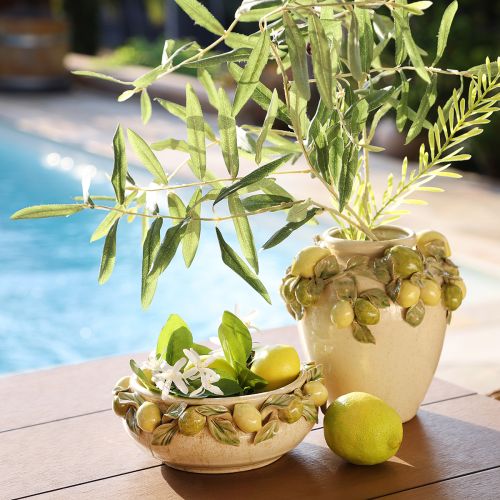 Floristik24 Keramik Vase Zitronen Deko Mediterran Grün Gelb H19cm