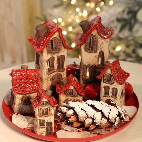 Keramikhaus Set 2 Stück, rot-beige, 7-8 cm, Dekoration | Floristik24.ch