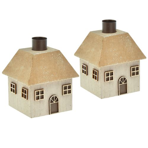 Floristik24 Kerzenhalter Weihnachten Haus Holz Grau 9×9×11cm 2 St