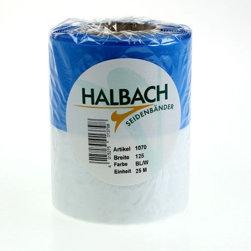 Artikel Kranzbänder Moiré Blau-Weiß 125 mm – Hochwertiges Trauerband & Dekoband, Nationalband in edler Optik, 25m Rolle