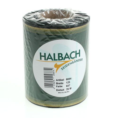 Artikel Edles Kranzband Moiré Dunkelgrün 125mm mit Gold-Perlkante, Trauerband, Hochzeitsdeko, Schleifenband