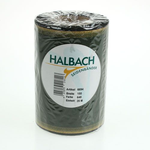 Artikel Kranzband Moiré 150mm Dunkelgrün mit Perlkante in Gold, Taftbindung 25m Rolle für Dekoration und Gestaltung