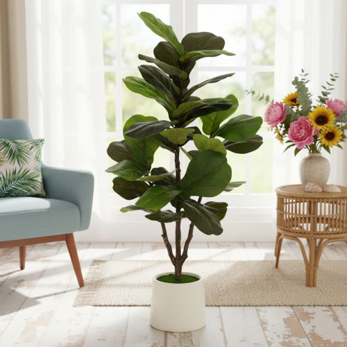 Künstliche Ficus lyrata 120 cm aus Kunststoff und Textil, grün | Floristik24.ch