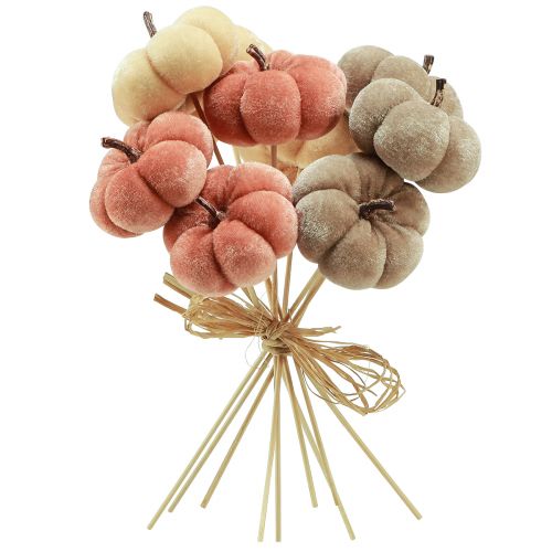 Artikel Deko Kürbis aus Stoff am Stab Gelb Braun Orange Ø7cm 9St