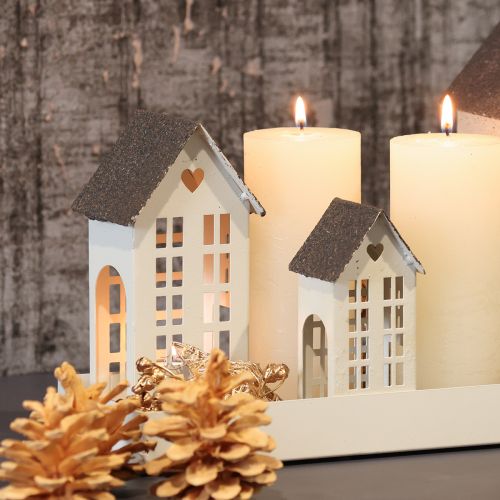 Lichthaus Set Metall Grau drei Häuser mit Tablett 35 cm | Floristik24.ch