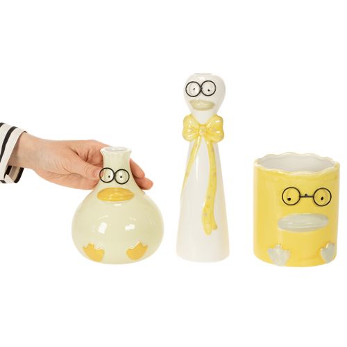 Keramik Entenfiguren mit Brille in Gelb und Weiss, 25 cm, 3er-Set | Floristik24.ch